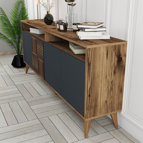 Bufet inferior Milan Walnut, Hommy Craft, 180x35x78.6 cm, maro
