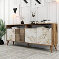 Bufet inferior Milan Marble, Hommy Craft, 180x35x78.6 cm, maro/alb
