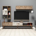 Mobilier pentru living Milan Walnut, Hommy Craft, 3 piese, 180x35x40 cm, maro/alb