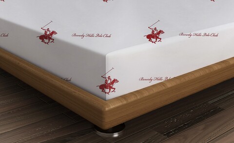 Cearceaf de pat cu elastic, 130x200 cm, 100% bumbac ranforce, Beverly Hills Polo Club, BHPC 004, rosu