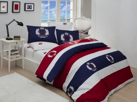 Lenjerie de pat dubla King, 3 piese, 220x240 cm, 100% bumbac ranforce, Beverly Hills Polo Club, BHPC 002, rosu