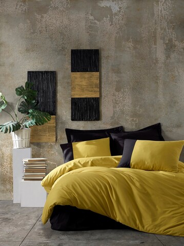 Lenjerie de pat dubla, 4 piese, 200x220 cm, 100% bumbac ranforce, Cotton Box, Plain, galben mustar