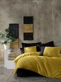 Lenjerie de pat dubla, 4 piese, 200x220 cm, 100% bumbac ranforce, Cotton Box, Plain, galben mustar
