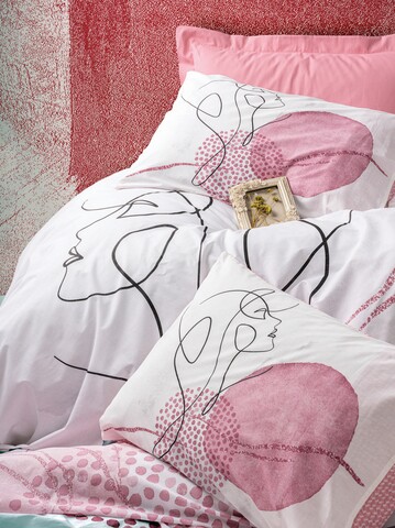 Lenjerie de pat dubla, 4 piese, 200x220 cm, 100% bumbac ranforce, Cotton Box, Senora, roz pudra