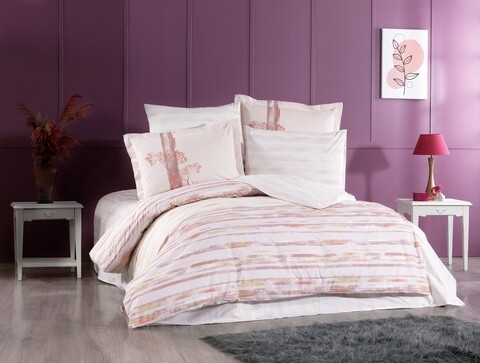 Lenjerie de pat pentru o persoana, 3 piese, 160x220 cm, 100% bumbac poplin, Hobby, Blossom, maro