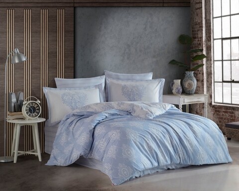 Lenjerie de pat pentru o persoana, 3 piese, 160x220 cm, 100% bumbac poplin, Hobby, Rachel, albastru