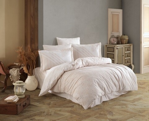 Lenjerie de pat pentru o persoana, 3 piese, 160x220 cm, 100% bumbac poplin, Hobby, Romance, bej