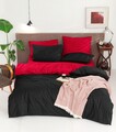 Lenjerie de pat dubla Super King, 3 piese, 220x260 cm, 100% bumbac ranforce, Mijolnir, Cift Yonlu, rosu/negru