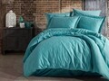 Lenjerie de pat dubla, 6 piese, 200x220 cm, 100% bumbac satinat, Saheser, Damaks, turcoaz