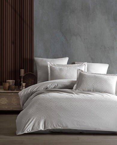 Lenjerie de pat dubla King, 6 piese, 220x240 cm, 100% bumbac satinat, Saheser, Golden, gri