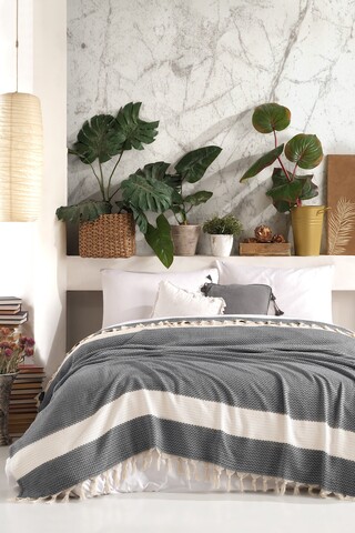 Cuvertura Double Pique, 200x230 cm, 100% bumbac, Seritli, Viaden, antracit