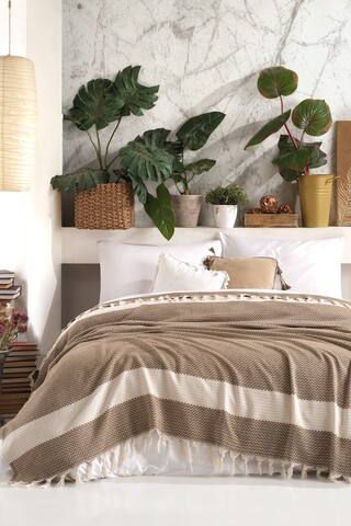 Cuvertura Double Pique, 200x230 cm, 100% bumbac, Seritli, Viaden, maro