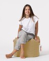 Taburet puf, Square Pouf, Ferndale, 45x45 cm, poliester impermeabil, bej nurca