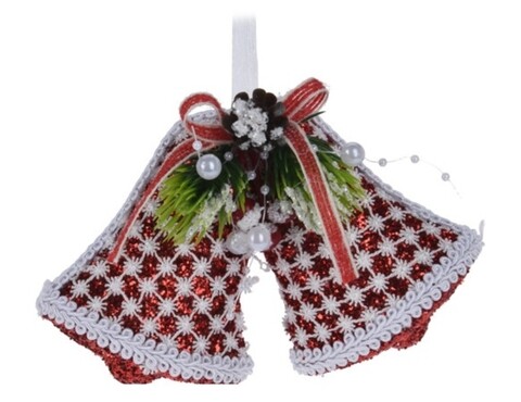 Decoratiune Bells w snowflake, 14.5x3.5x11 cm, poliester, rosu/alb
