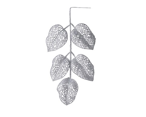 Set 12 decoratiuni Leaves, Decoris, 36x6x2 cm, plastic, argintiu