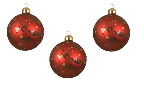 Leaves 3 db Díszgömb, Decoris, Ø8 cm, üveg, piros