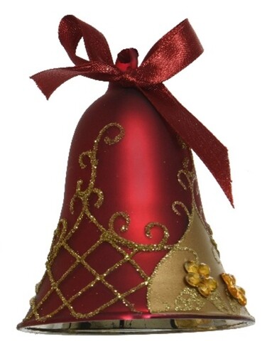 Bell w diamonds Dísz, Decoris, 6.5x9 cm, üveg, cseresznye