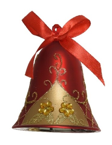 Bell w diamonds Dísz, Decoris, 6.5x9 cm, üveg, piros