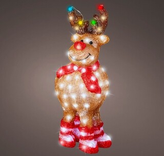 Decoratiune luminoasa de exterior Reindeer, Lumineo, 22.5x29x63.5 cm, 90 LED-uri, acril, multicolor