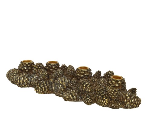 Suport pentru lumanari Pinecone, Decoris, 13.5x40.5x7.5 cm, polirasina, auriu/maro