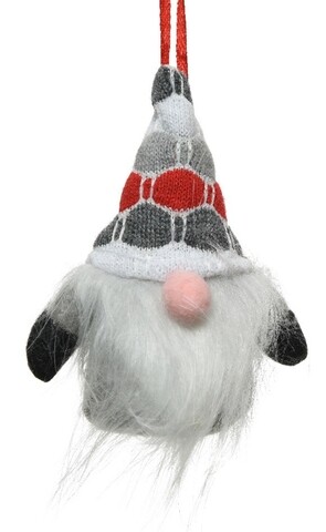 Gnome w gray blouse Díszgömb, Decoris, 6x9x12 cm, poliészter, színes