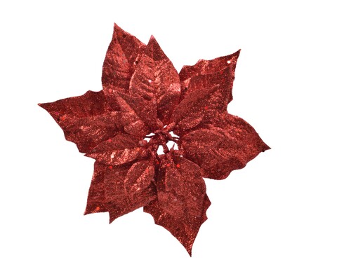 Decoratiune Poinsettia w glitter, Decoris, 23x7 cm, plastic, rosu