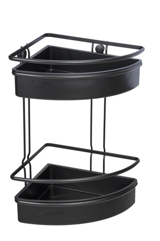 Etajera de colt pentru baie, Wenko, Molinella, 30 x 21.5 x 35 cm, inox/plastic, negru