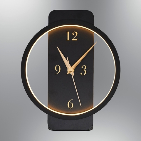 Lampa de masa cu ceas, L1109 - Black, Lightric, 19 x 9 x 24 cm, LED, 12W, negru