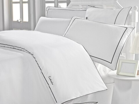 Lenjerie de pat dubla, Cotton Box, Mahur, 6 piese, bumbac, alb/negru