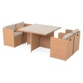 Set masa, 4 fotolii si 4 taburete, Cubic, otel, natur/bej
