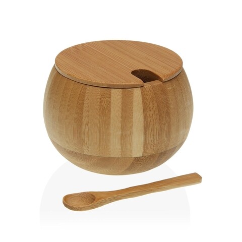 Bamboo Cukortartó fedővel és kiskanállal, Versa, 8.8 x 6.8 cm, bambusz
