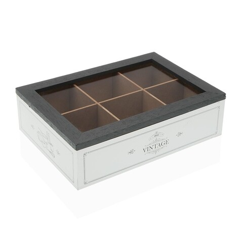 Cutie pentru ceai cu 6 compartimente Adele, Versa, 24 x 17 x 7 cm, lemn