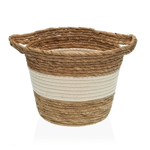 Cos de depozitare cu manere, Versa, 26 x 26 x 21 cm, paie impletite/bumbac, alb