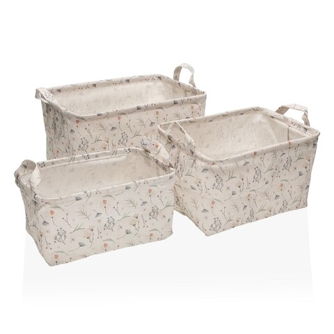 Set 3 cosuri pentru depozitare Lili Flowers, Versa, 35 x 25 x 22 cm, poliester