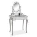 Masa de toaleta / machiaj cu oglinda Kate, Versa, 70 x 40 x 129.5 cm, MDF, argintiu
