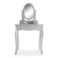 Masa de toaleta / machiaj cu oglinda Kate, Versa, 70 x 40 x 129.5 cm, MDF, argintiu