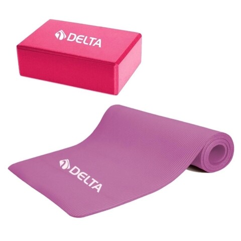 Set saltea si cub pentru yoga/pilates 267DLT1135, Delta, EVA, roz/lila