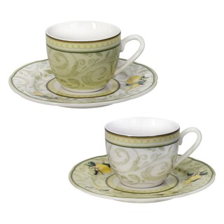 Galben/Verde, Set 2 cesti cu farfurie 50 ml