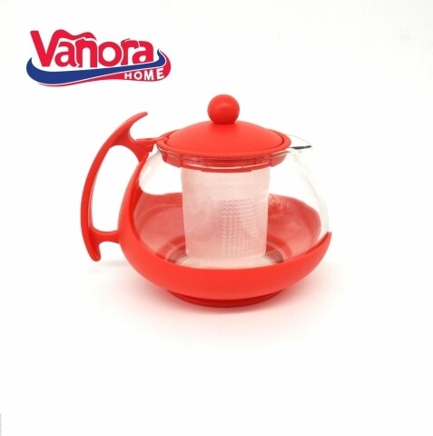 Ceainic cu infuzor, Vanora, 750 ml, sticla/plastic, rosu