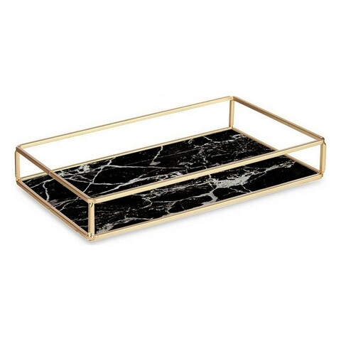 Tava pentru servire Marble, Gift Decor, 15 x 25 x 4 cm, sticla/metal, negru/auriu