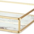 Tava pentru servire Marble, Gift Decor, 15 x 25 x 4 cm, sticla/metal, alb/auriu