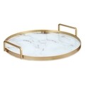 Tava pentru servire Marble, Gift Decor, 25 x 25 x 4 cm, sticla/metal, alb/auriu