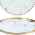 Tava pentru servire Marble, Gift Decor, 25 x 25 x 4 cm, sticla/metal, alb/auriu