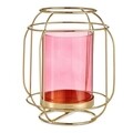 Suport pentru lumanare Amos, Gift Decor, 19 x 19 x 20 cm, metal/sticla, roz/auriu