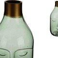 Vaza Face, Gift Decor, 12 x 11 x 24.5 cm, sticla, verde