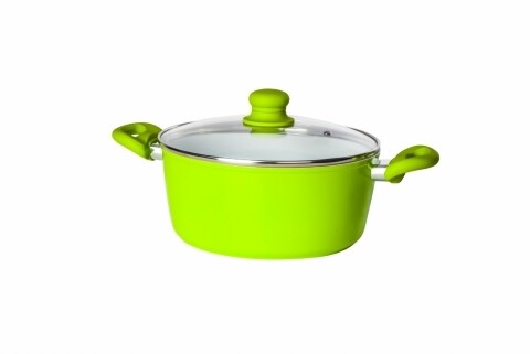 Cratita cu capac Grays, Heinner, 8 l, aluminiu turnat, sticla, alb/verde