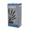 Set 5 cutite cu suport, Titanium, Heinner Home, inox/plastic, negru