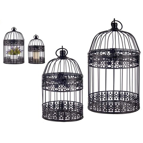 Set 2 colivii decorative Cage Circular, Gift Decor, 19 x 19 x 36 cm, metal, negru