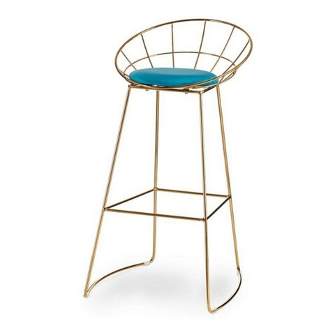 Scaun de bar Brielle, Gift Decor, 51 x 94 x 52 cm, fier/poliester, albastru/auriu
