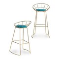 Scaun de bar Brielle, Gift Decor, 51 x 94 x 52 cm, fier/poliester, albastru/auriu